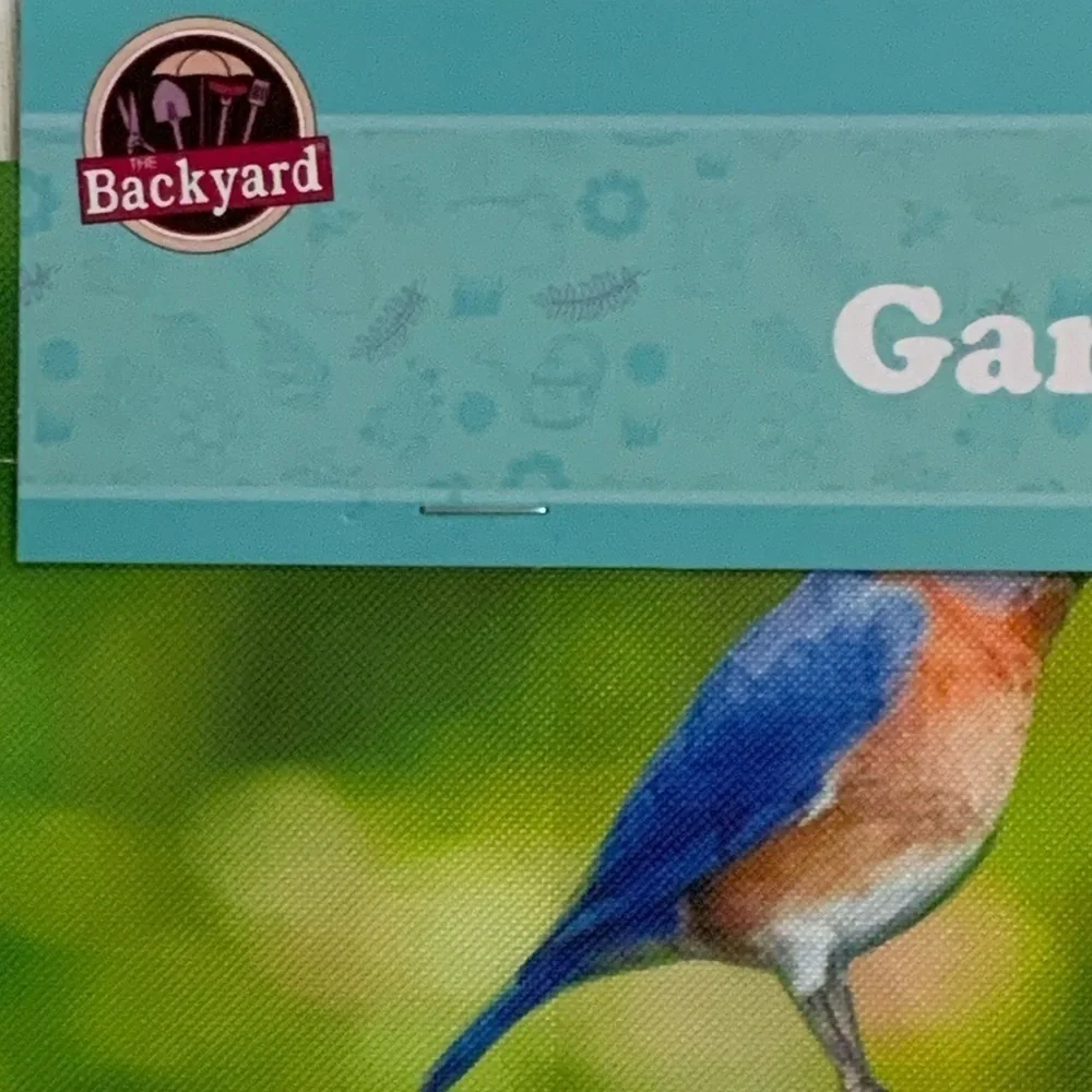 Garden Flag Songbirds Picket Fence Bird Bath Butterflies and Flowers 12 X 18 in